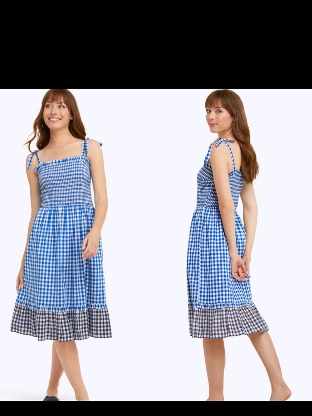 Draper James Taylor Blue Gingham Smocked Midi Dress SIZE L